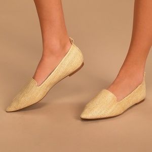 EUC Lulus Eliane Natural Raffia Pointed-Toe Loafers Slip On Flats Size 8